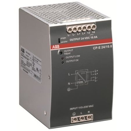 ABB Power Supply, 90/132V AC; 180/264V AC; 210/375V DC, 24V DC, 240 W, 10A, DIN Rail 1SVR427035R0000